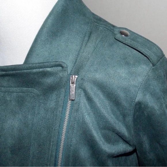 LC Lauren Conrad Dusty Green Faux Suede Front Zip Soft Moto Jacket Medium - Picture 3 of 11